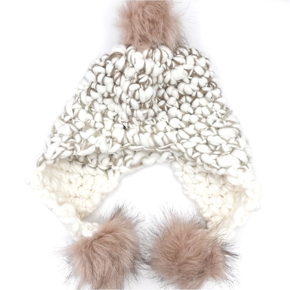 Free People Snow Castle Trapper Chunky Knit Pom Pom Long Winter Hat - Picture 2 of 6